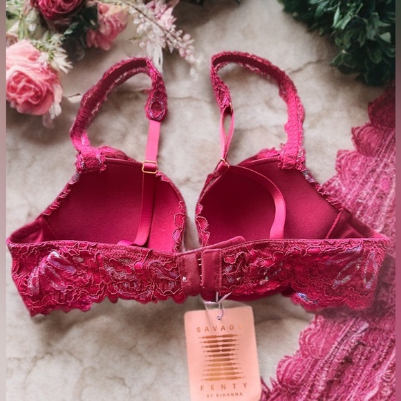 NWT Savage Fenty Romantic Corded Lace Metallic Padded Demi Bra 34A - Picture 2 of 9